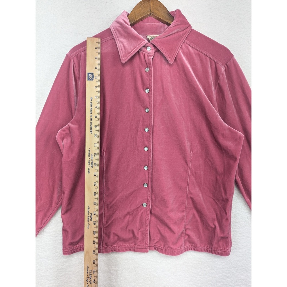 Y2K Partners Women's Pink Velvet Sleepwear Pearl Snap Top XL - Picture 3 of 6